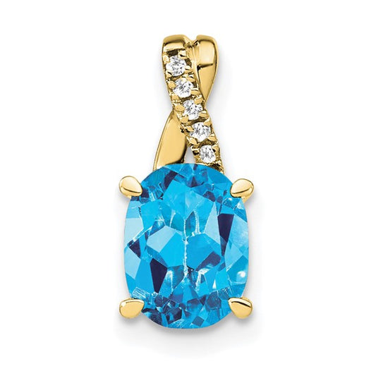 10K Yellow Gold Oval Blue Topaz & Diamond Pendant