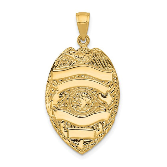 14K Yellow Gold 4 Line Engravable Police Officer Badge Pendant
