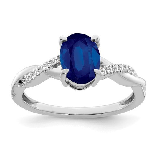 14K White Gold Natural Sapphire & Diamond Square Duce Ring
