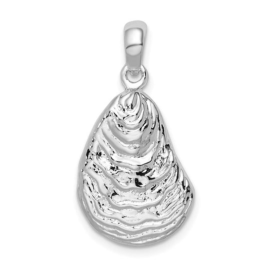 Sterling Silver Rhodium Plated Oyster Shell 3D Pendant