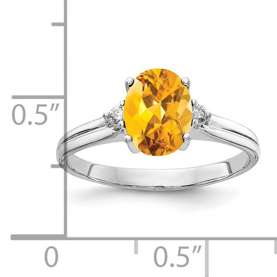 14K White Gold Oval Cut Natural Citrine & Diamond Ring