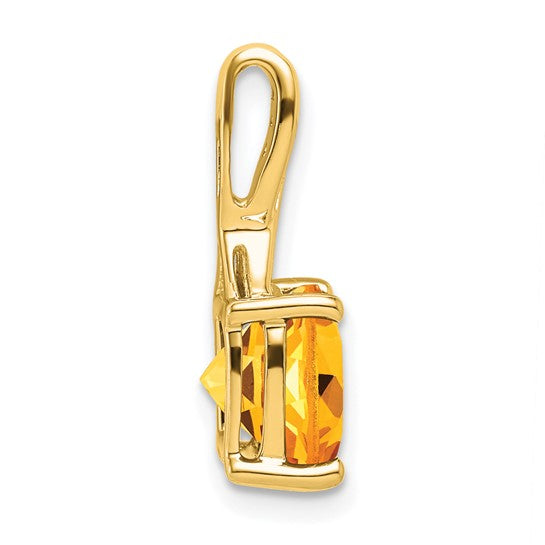 14K Yellow/White Gold 2 Carat Square Cut Natural Citrine With Diamond Accent Pendant