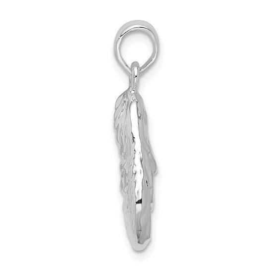 Sterling Silver Rhodium Plated Oyster Shell 3D Pendant