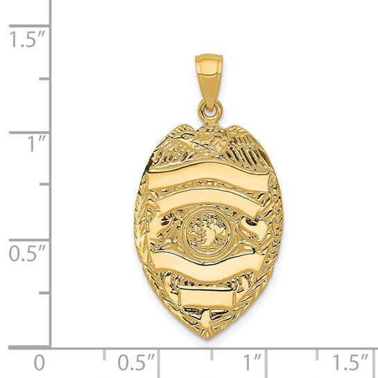 14K Yellow Gold 4 Line Engravable Police Officer Badge Pendant