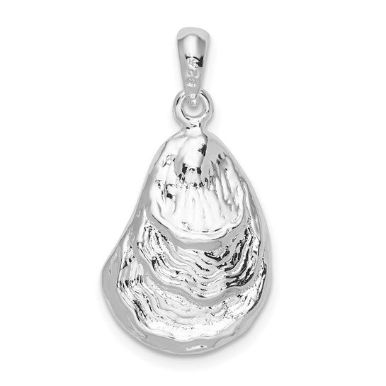 Sterling Silver Rhodium Plated Oyster Shell 3D Pendant
