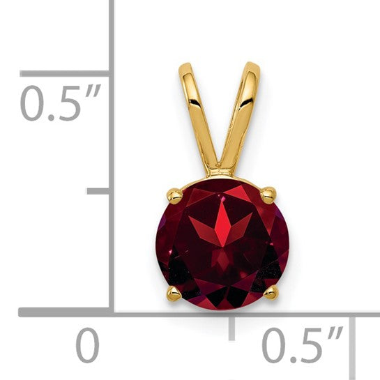 14K Yellow Gold Round Solitaire Natural Garnet Pendant
