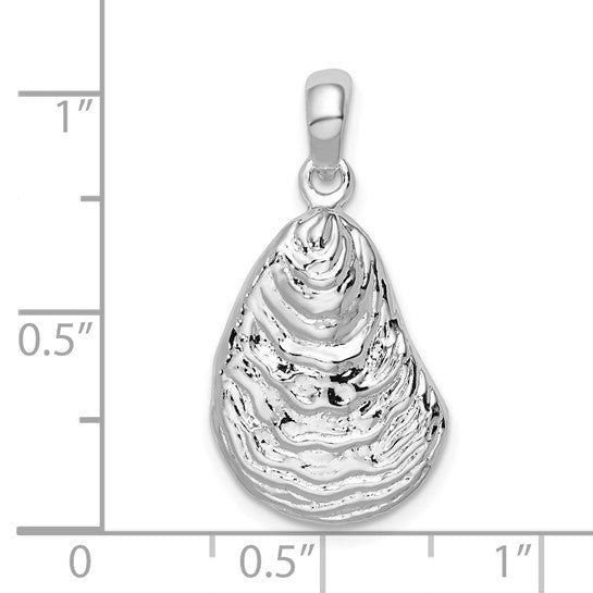 Sterling Silver Rhodium Plated Oyster Shell 3D Pendant