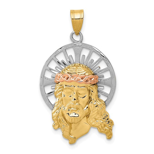 14K Gold Tri Colored Jesus Head Pendant