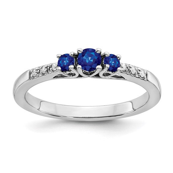 14K White Gold 3 Stone Natural Sapphire Ring Promise Ring Past Present Future