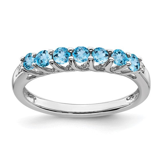 10K White/Yellow Gold 7 Stone Blue Topaz  Band Ring