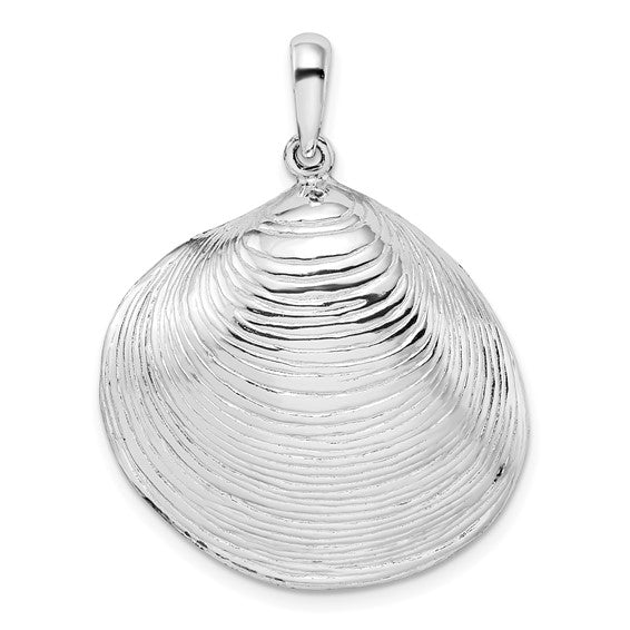 Sterling Silver Rhodium Plated  Large Clam Quahog Shell Pendant