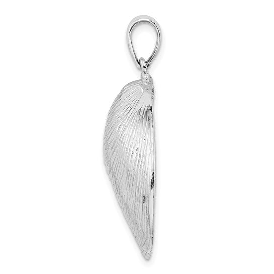 Sterling Silver Rhodium Plated  Large Clam Quahog Shell Pendant
