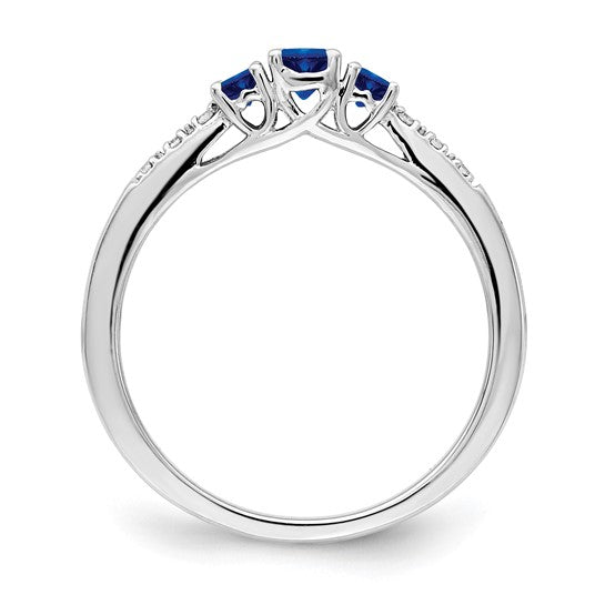 14K White Gold 3 Stone Natural Sapphire Ring Promise Ring Past Present Future