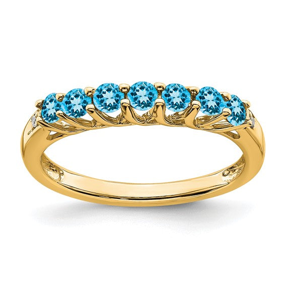 10K White/Yellow Gold 7 Stone Blue Topaz  Band Ring