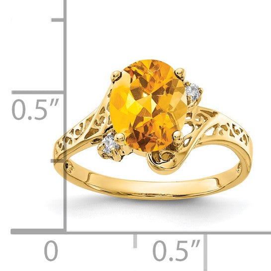 14K Yellow Gold 1.75 Carat Natural Citrine & Diamond Ring