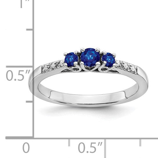 14K White Gold 3 Stone Natural Sapphire Ring Promise Ring Past Present Future