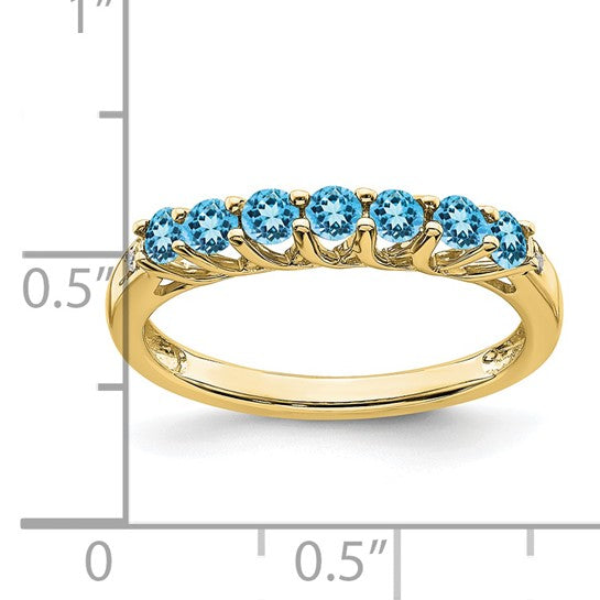 10K White/Yellow Gold 7 Stone Blue Topaz  Band Ring
