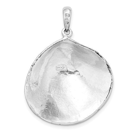 Sterling Silver Rhodium Plated  Large Clam Quahog Shell Pendant