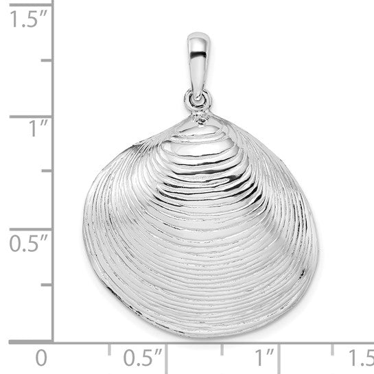 Sterling Silver Rhodium Plated  Large Clam Quahog Shell Pendant