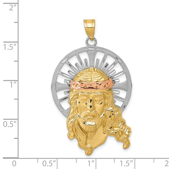 14K Gold Tri Colored Jesus Head Pendant