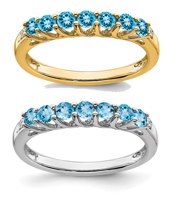 10K White/Yellow Gold 7 Stone Blue Topaz  Band Ring