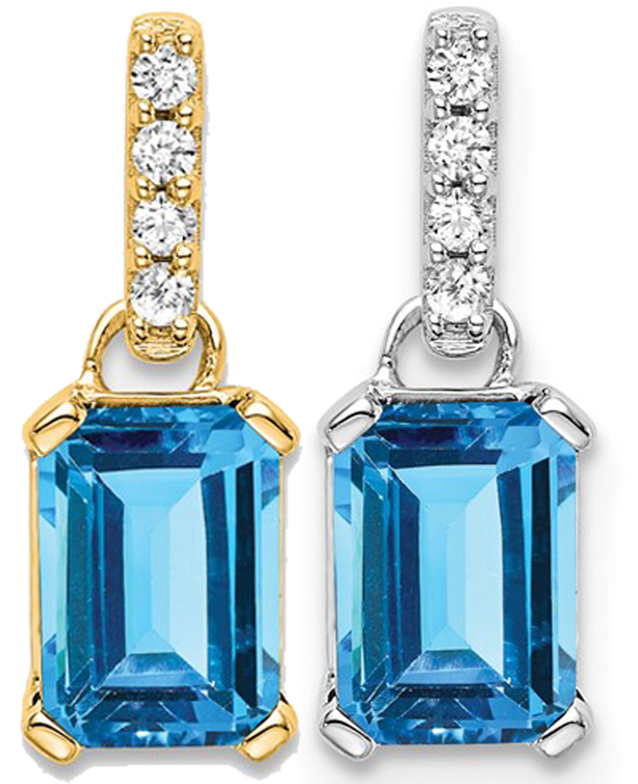 10K White/Yellow Gold 1 Carat Emerald Cut Blue Topaz & Diamond Pendant