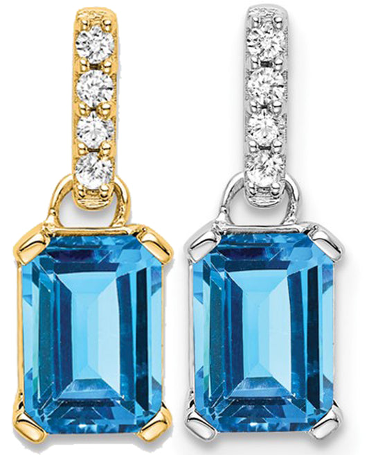 10K White/Yellow Gold 1 Carat Emerald Cut Blue Topaz & Diamond Pendant