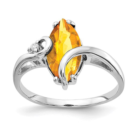 14K White Gold Ribbon Style Natural Citrine & Diamond Ring