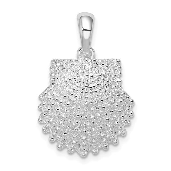 Sterling Silver Rhodium Plated Scallop Shell 3D Pendant