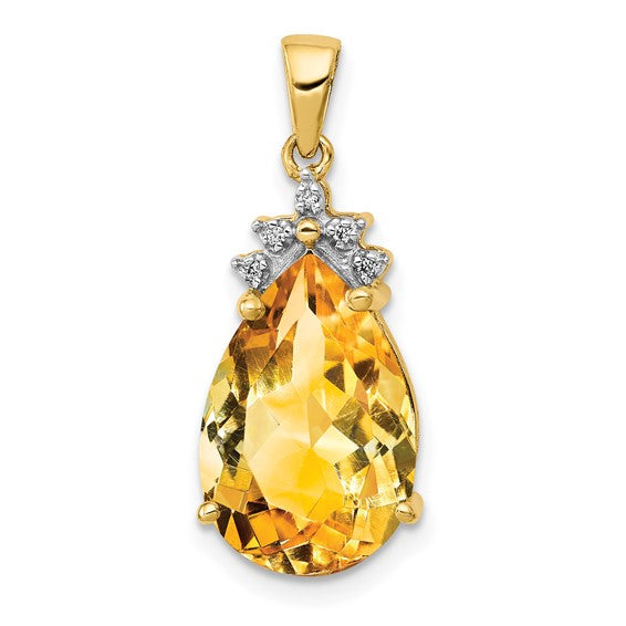14K Yellow/White Gold 4.2 Carat Natural Citrine With Diamond Accent Pendant