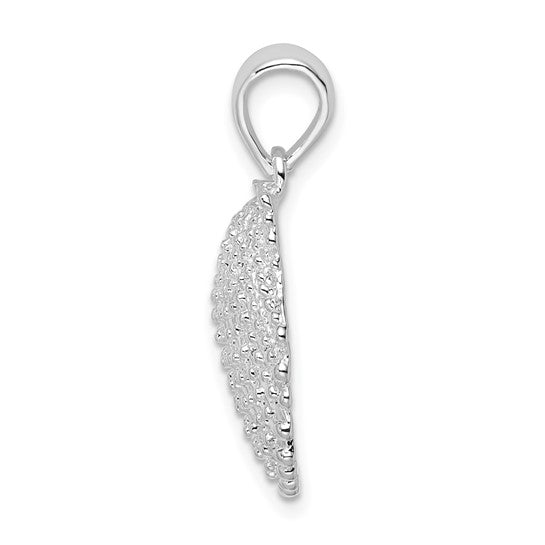 Sterling Silver Rhodium Plated Scallop Shell 3D Pendant