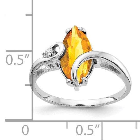 14K White Gold Ribbon Style Natural Citrine & Diamond Ring