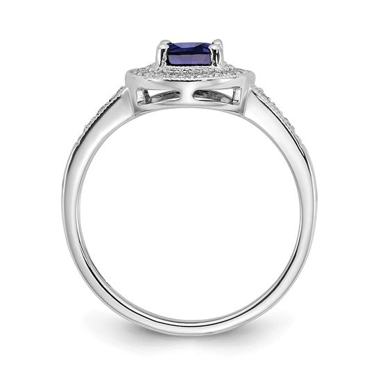 14K White Gold Natural Sapphire & Diamond Oval Double Halo Ring