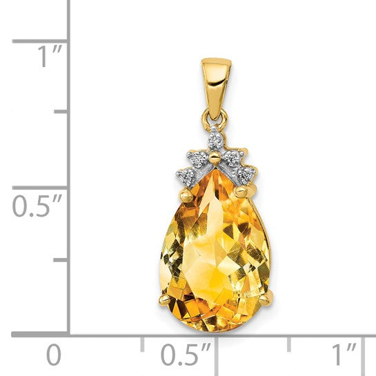 14K Yellow/White Gold 4.2 Carat Natural Citrine With Diamond Accent Pendant