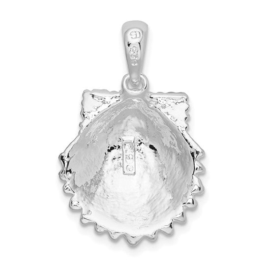 Sterling Silver Rhodium Plated Scallop Shell 3D Pendant