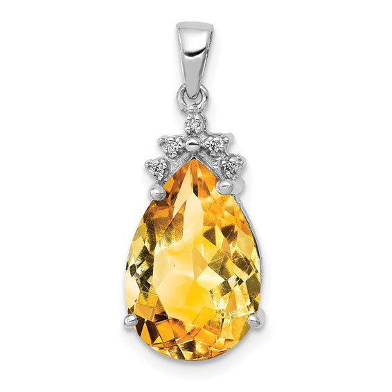 14K Yellow/White Gold 4.2 Carat Natural Citrine With Diamond Accent Pendant