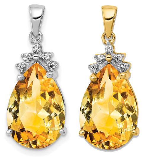 14K Yellow/White Gold 4.2 Carat Natural Citrine With Diamond Accent Pendant