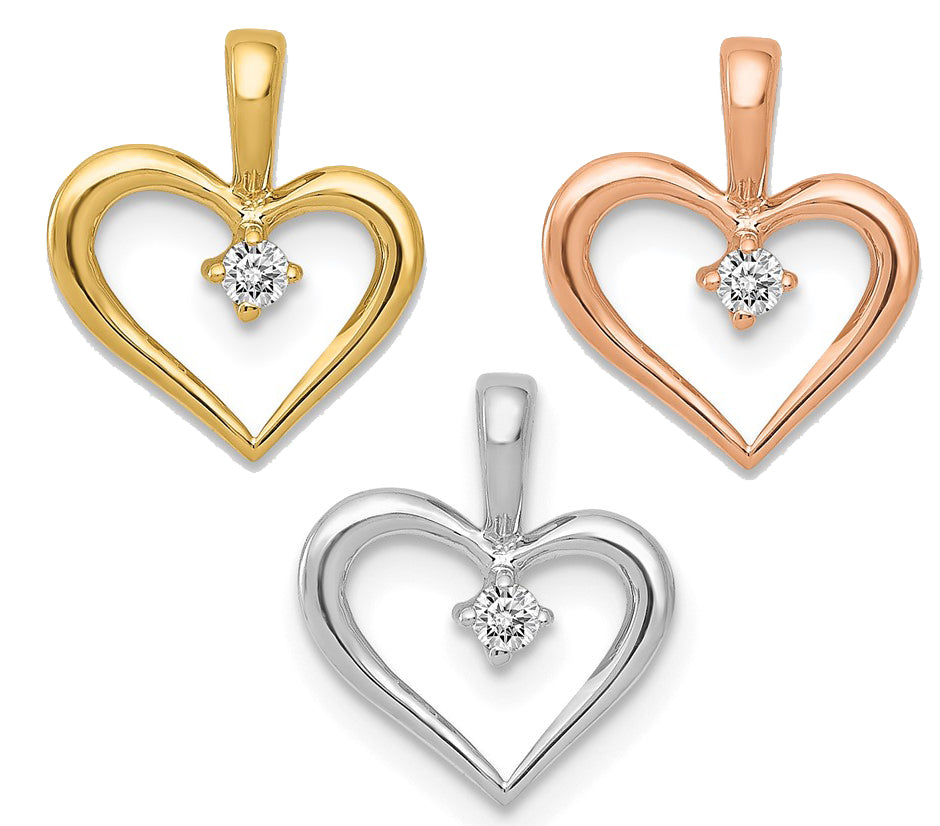 14K Yellow Gold Diamond Heart Pendant .02 Carat