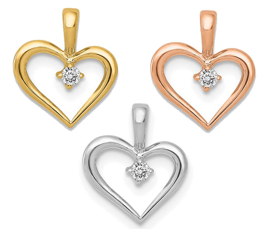 14K Yellow Gold Diamond Heart Pendant .02 Carat