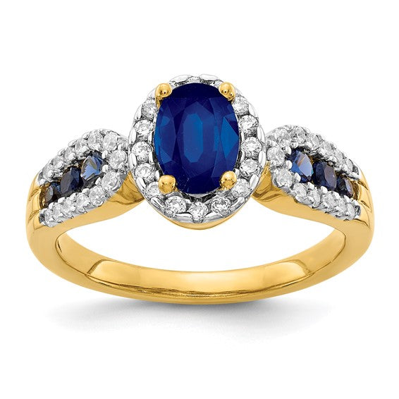 14K Yellow Gold White Gold Natural Sapphire & Diamond Halo Band Ring