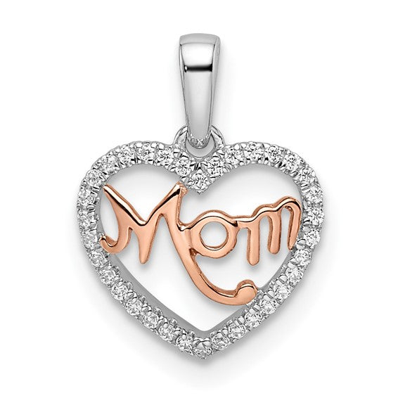 14K Two Tone White/Rose Gold Mom Diamond Pendant