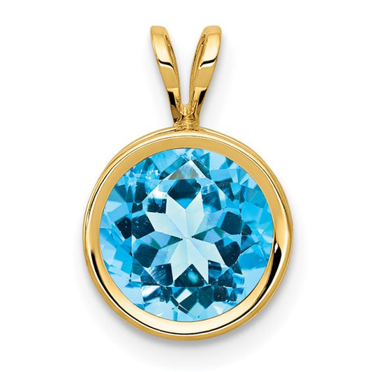14K Yellow Gold 2.5 Carat Blue Topaz Bezel Pendant