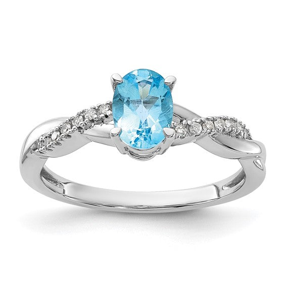 14K White/Yellow Gold Oval Blue Topaz & Diamond Twist Ring