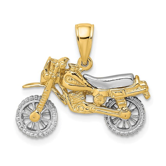 14K Two Tone Gold Motocross Dirk Bike 3D Pendant