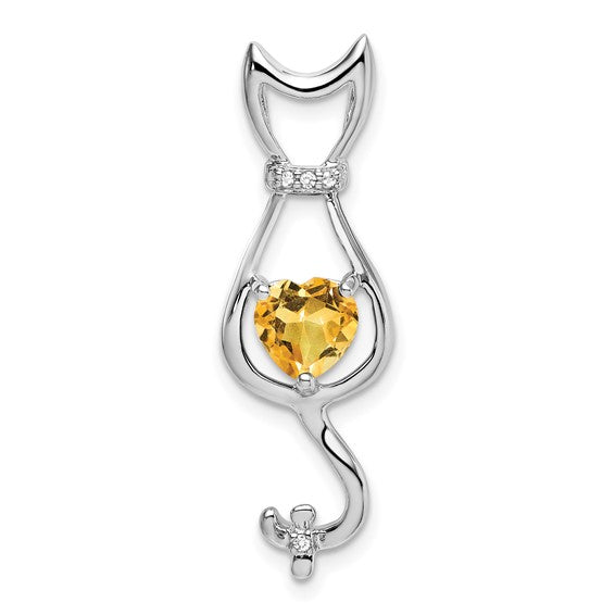 10K/14K White/Yellow Gold Pet Cat 1 Carat Natural Citrine Pendant