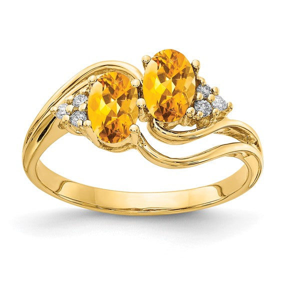 14K Yellow Gold Double Stone Natural Citrine & Diamond Ring