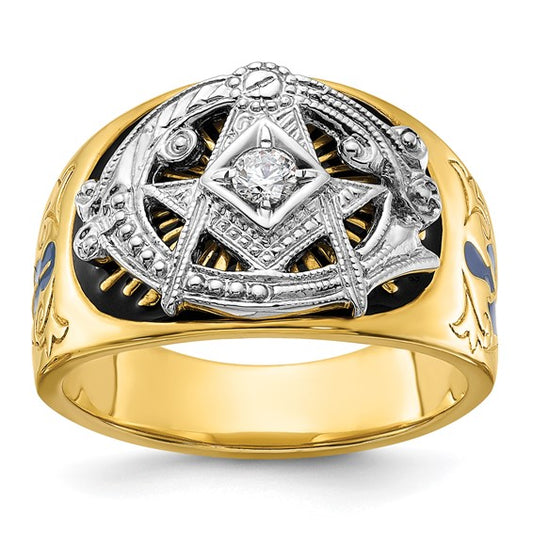 10K Two Tone Gold 1/8 Carat Diamond Masonic Lodge Master Ring