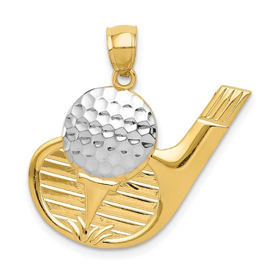 14K Two Tone Yellow/White Gold Driver Golf Ball Pendant