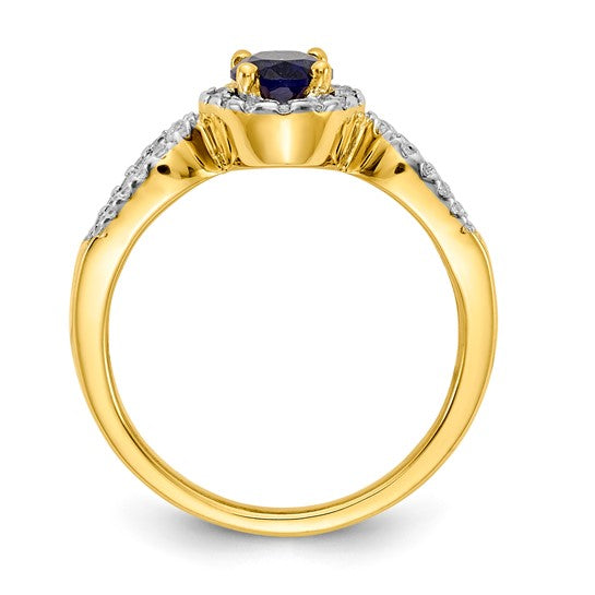 14K Yellow Gold White Gold Natural Sapphire & Diamond Halo Band Ring