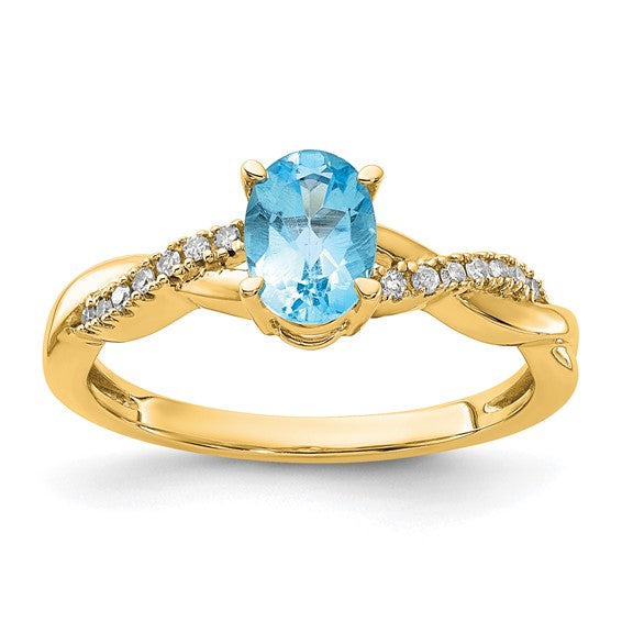14K White/Yellow Gold Oval Blue Topaz & Diamond Twist Ring